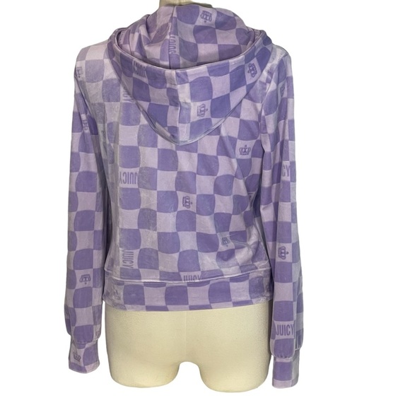 Juicy Couture Y2K Purple Squares Logo Velour Hooded Zip Hoodie Jacket Sz M - Picture 4 of 11
